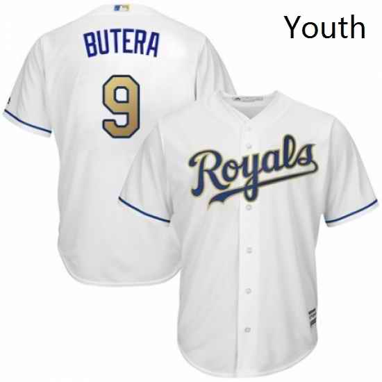 Youth Majestic Kansas City Royals 9 Drew Butera Replica White Home Cool Base MLB Jersey